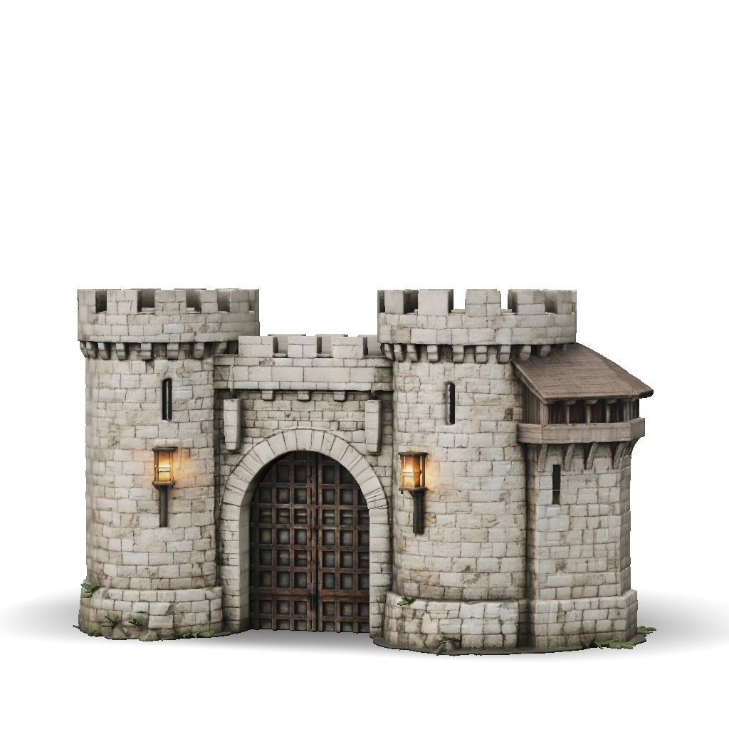 3D Model: Stone Castle Gate With Arched Wooden Door Two Round Towers ...