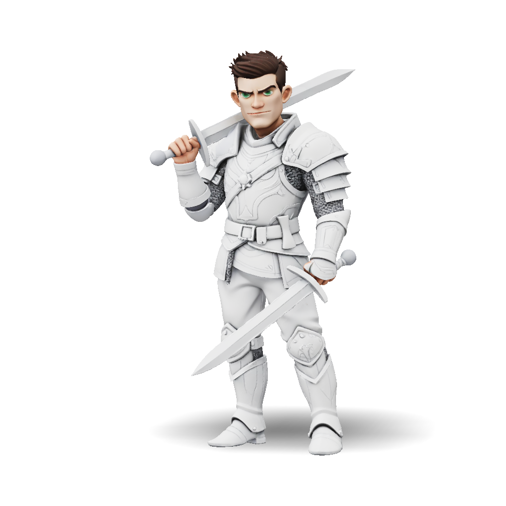 3D Model: medieval knight in full plate armor with two swords white ...