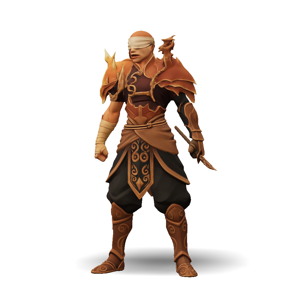 3D Model: golden armored warrior with ornate gold armor and flowing details