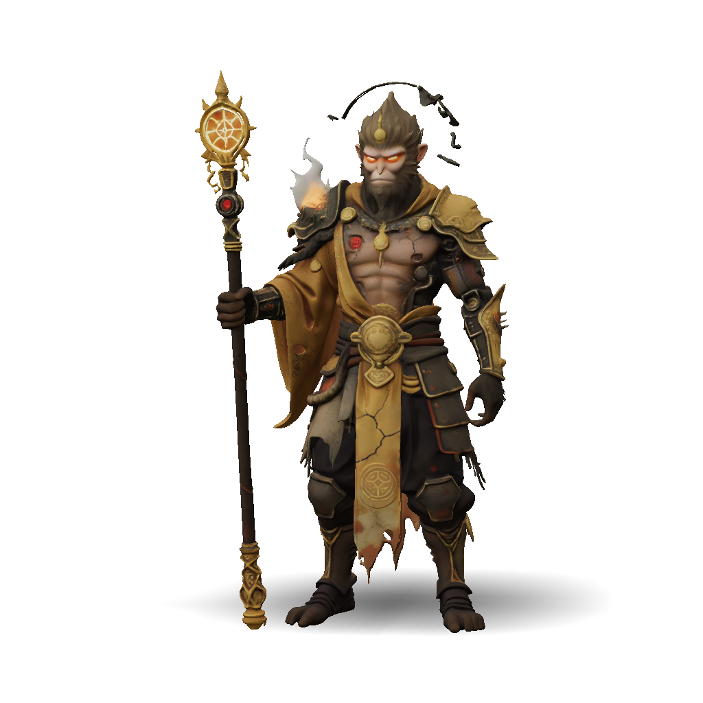 3D Model: Armored fantasy warrior with staff gold ornate armor tattered ...