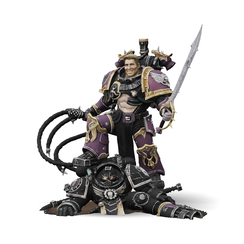 3D Model: armored warrior with purple and gold plates wielding sword ...