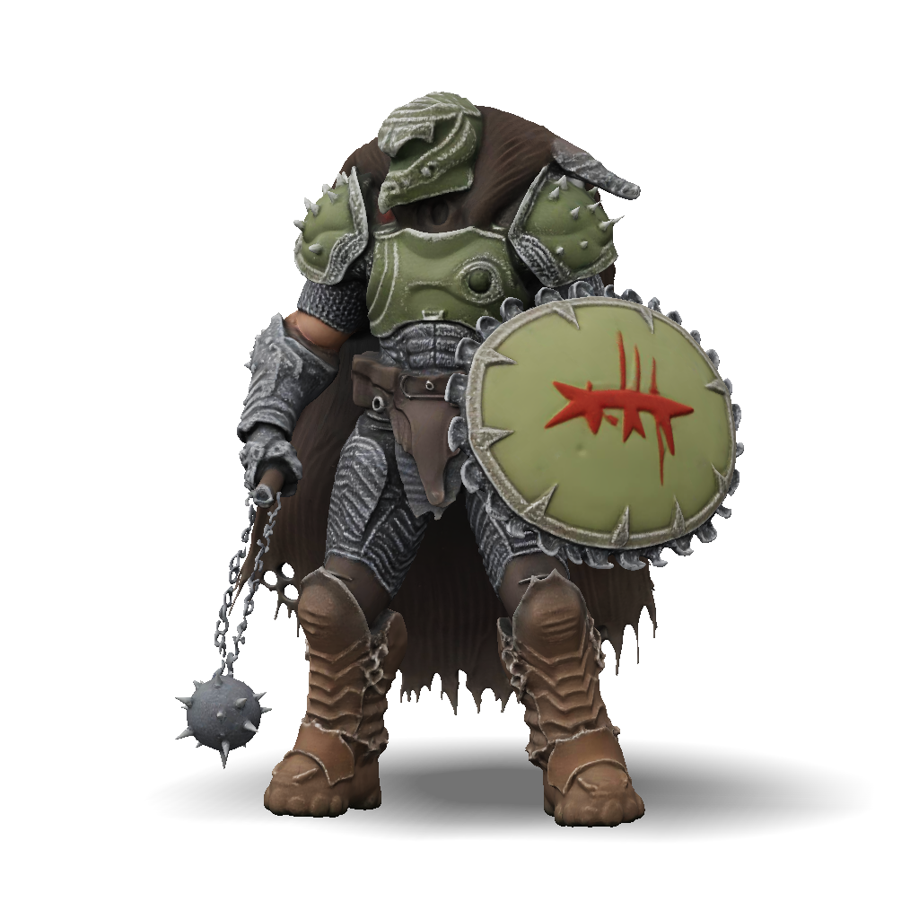 3D Model: fantasy armored warrior with green plate armor fur cloak ...