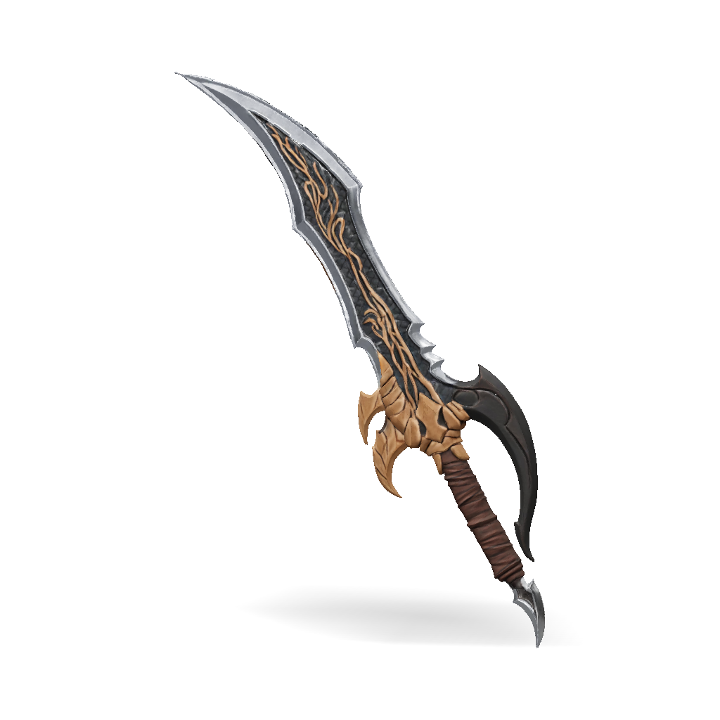 3D Model: ornate fantasy dagger with curved blade bronze guard dark ...
