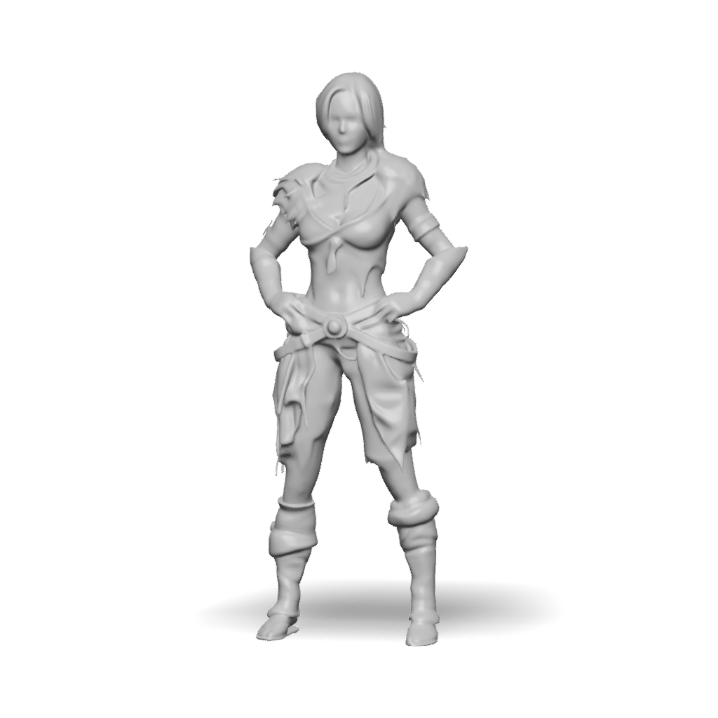 3D Model: female warrior in rugged leather armor with fur accents and ...