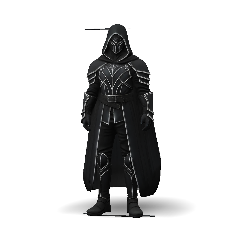 3D Model: hooded armored figure in black fantasy armor with silver trim ...