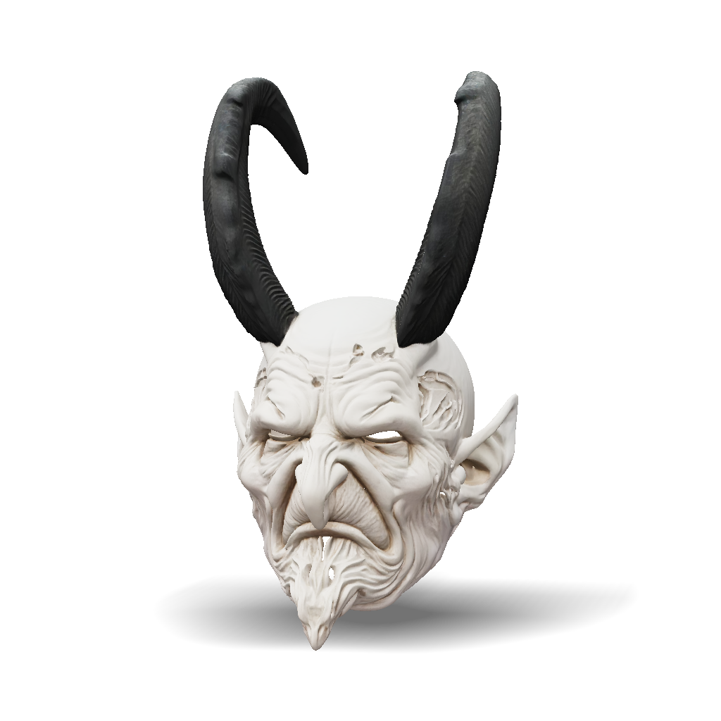 3D Model: demon mask with large curved horns textured pale white skin ...