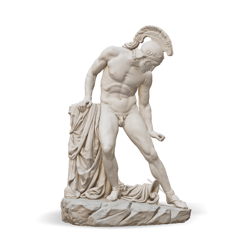 Classical Statue 3D Model: Muscular Male Statue With Helmet And Flowing ...
