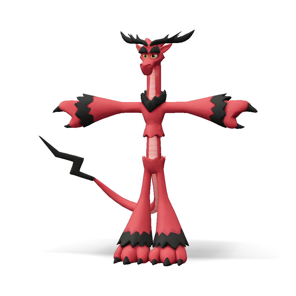 3D Model: red dragon like creature with long limbs black accents ...