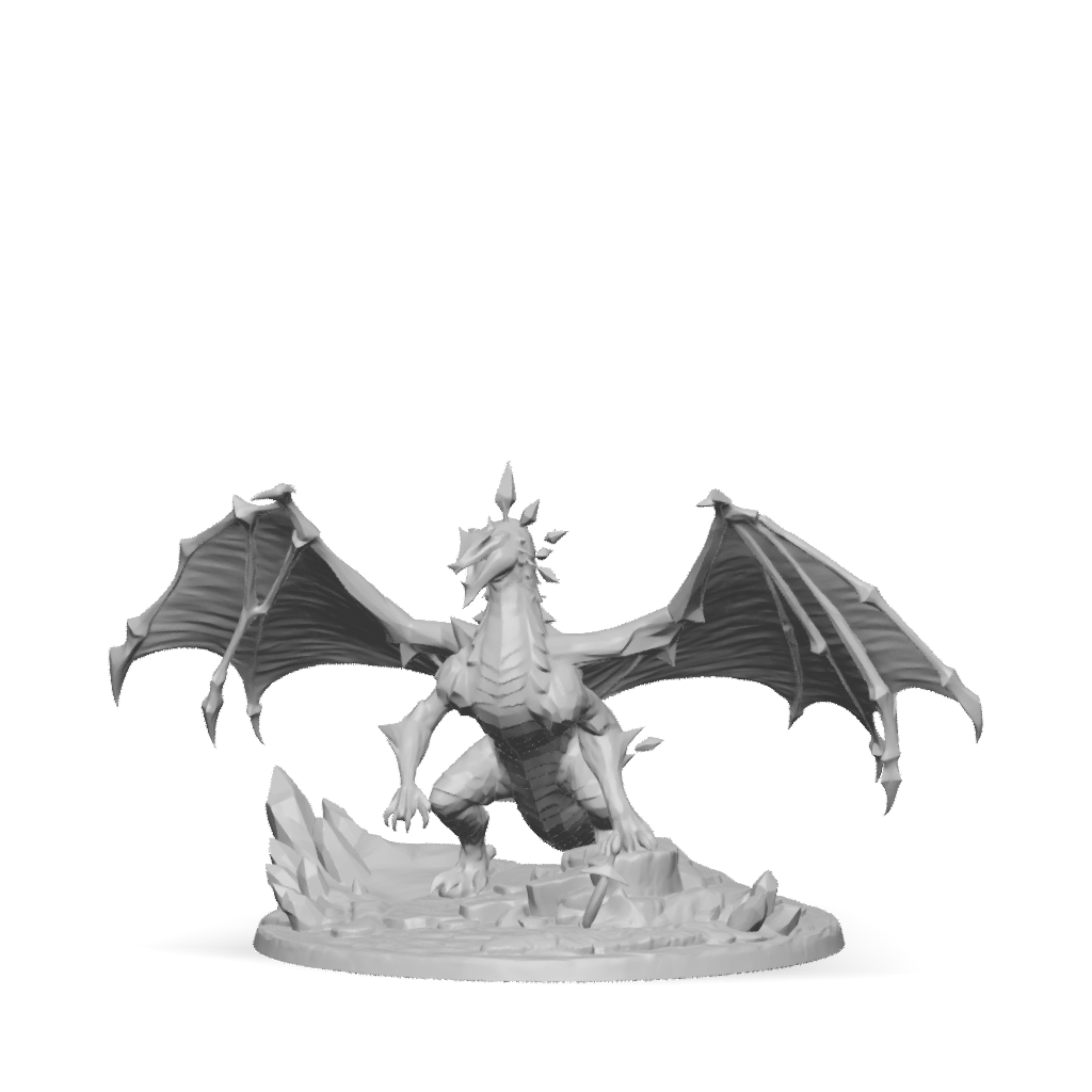 3D Model: Purple crystal dragon on rocky base with sharp crystal spikes