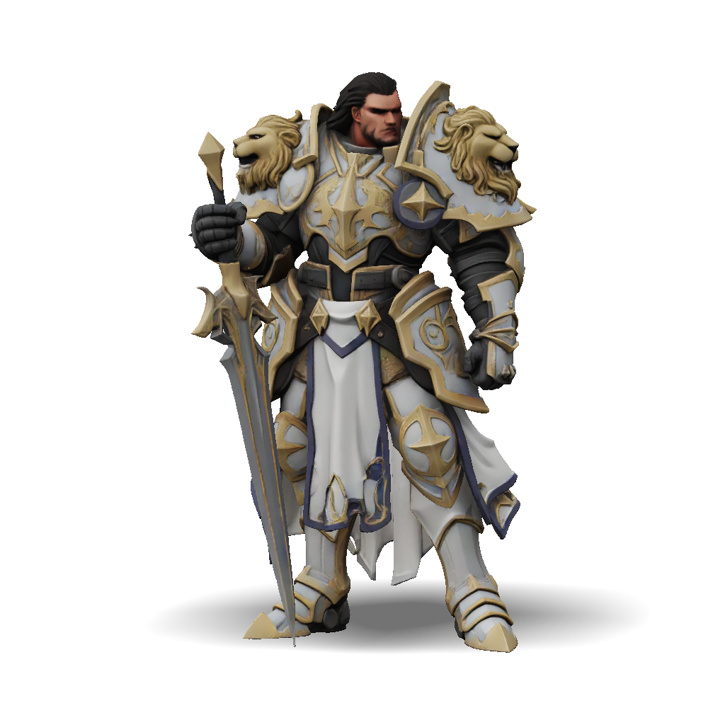 3D Model: fantasy knight in ornate gold engraved armor wielding a large ...