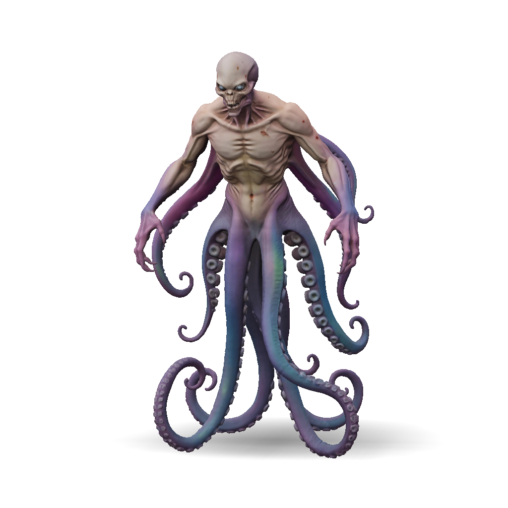 3D Model: alien octopus humanoid with purple tentacles and pale torso ...