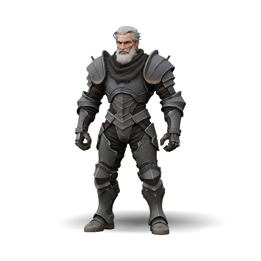 3D Model: full plate armored knight with dark metallic armor and brown ...
