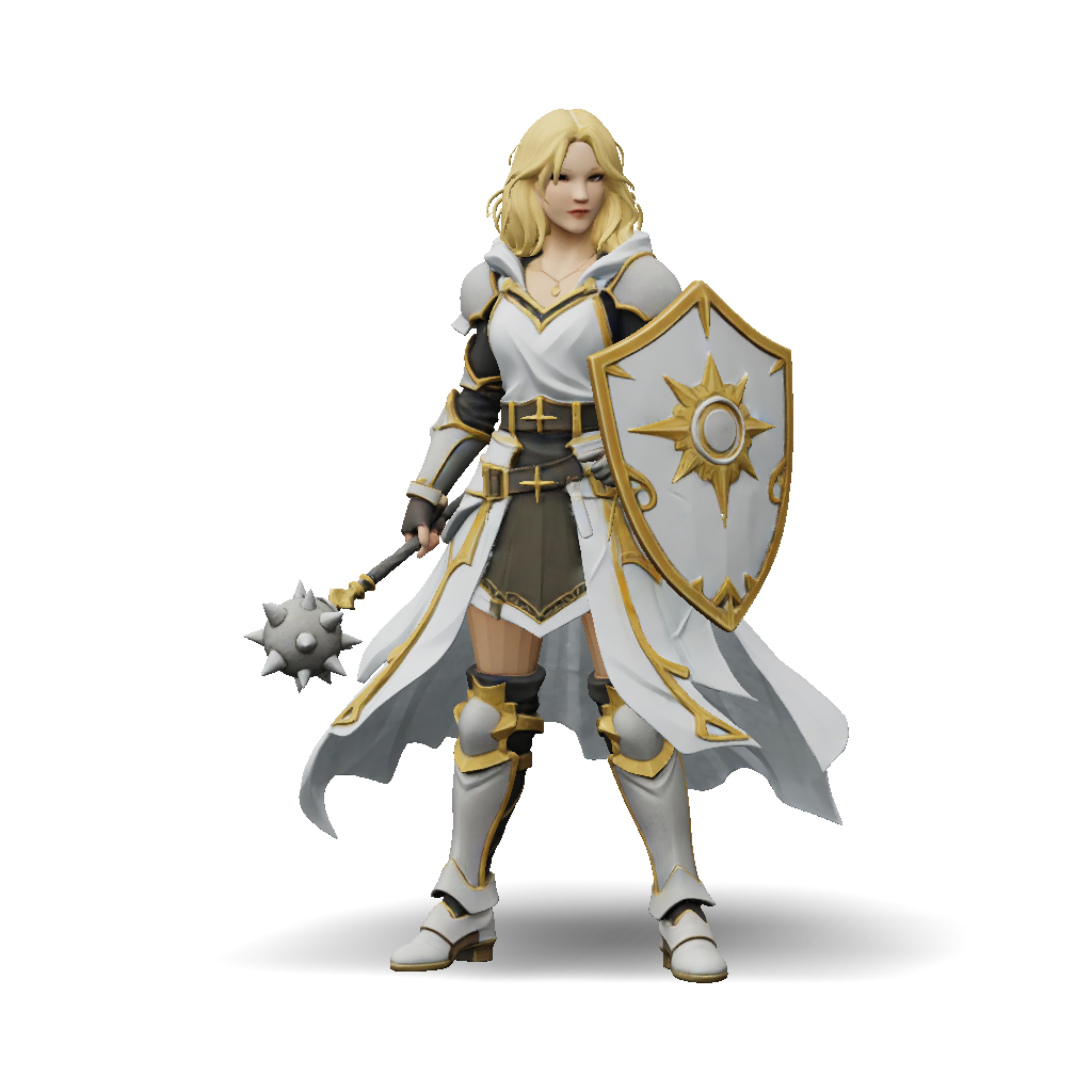 3D Model: Armored knight wielding a spiked mace and shield in white and ...
