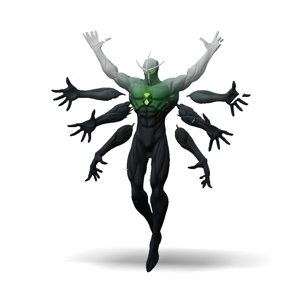 3D Model: levitating humanoid in black glossy armor with green chest ...