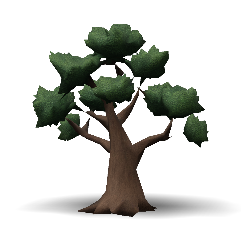 3D Model: tree with thick trunk branching limbs dense green foliage ...