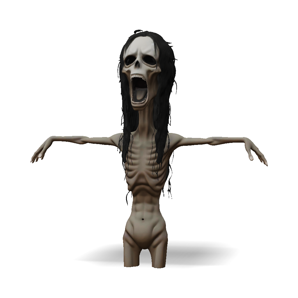 3D Model: a very tall skinny pale human figure with black eyes a ...