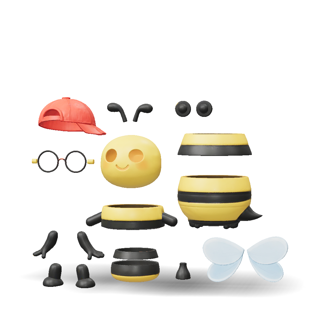 3D Model: Create a stylized 3D cartoon bee strictly based on the ...