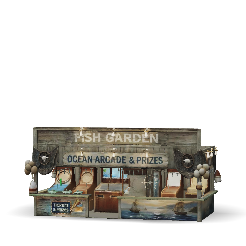3D Model: wooden arcade booth with signage prize prizes and maritime ...