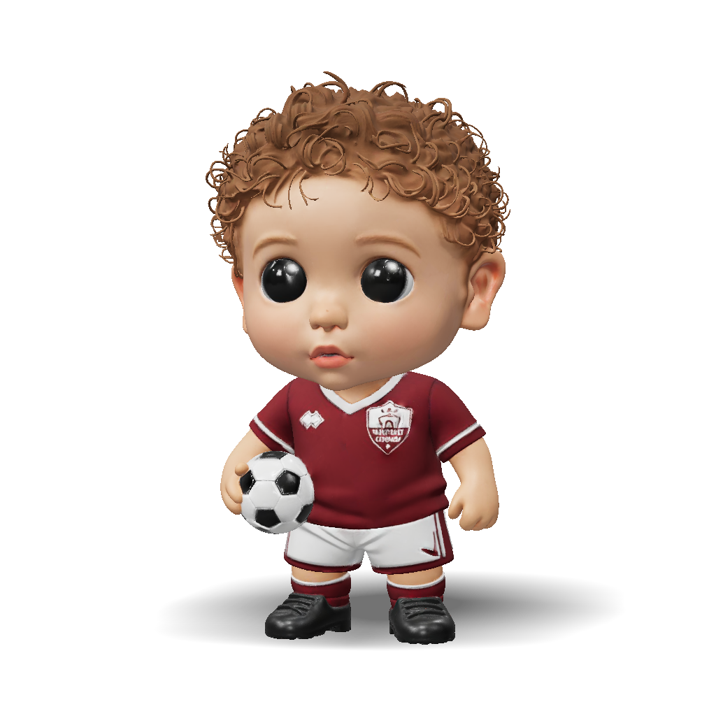 Cartoon Player Model 3D Model: cartoon soccer player figurine with curly hair maroon kit ...