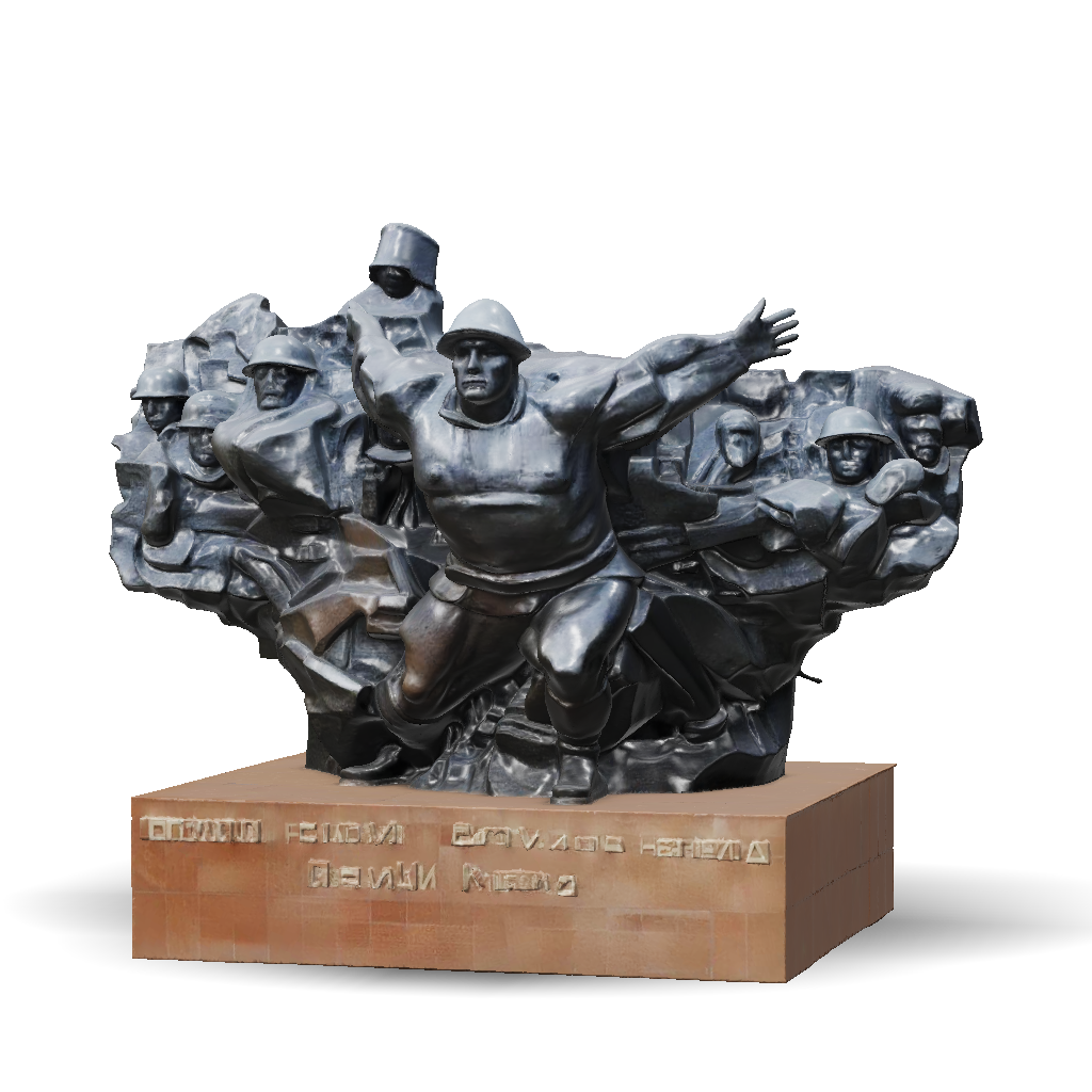 3D Model: bronze memorial statue featuring a muscular figure with ...