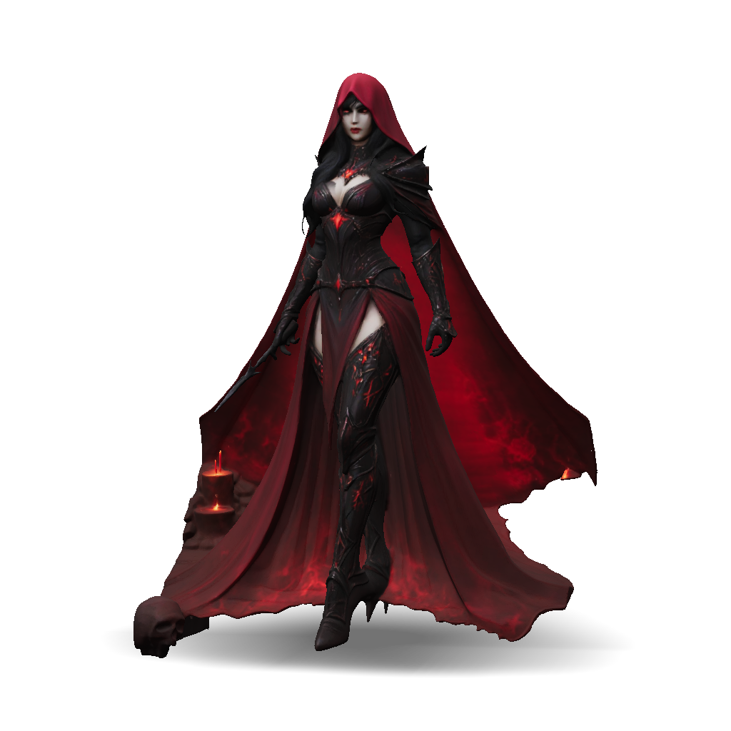 3D Model: female armored warrior in red black gothic armor with hood ...