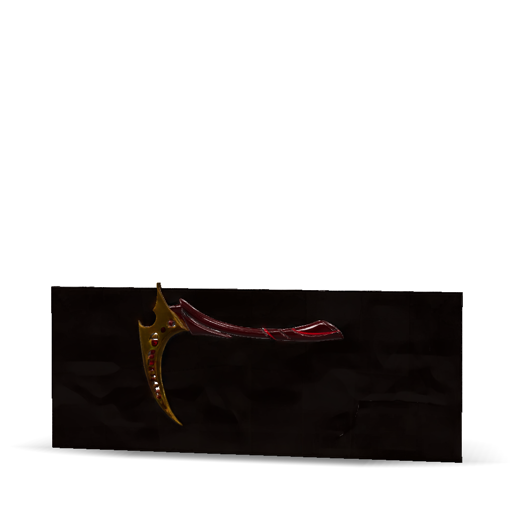 3D Model: golden curved dagger with red blade ornate handle weapon prop