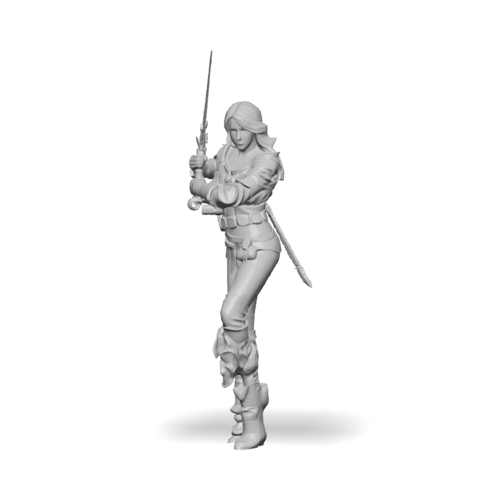 3D Model: female warrior with long white hair wielding a sword wearing ...
