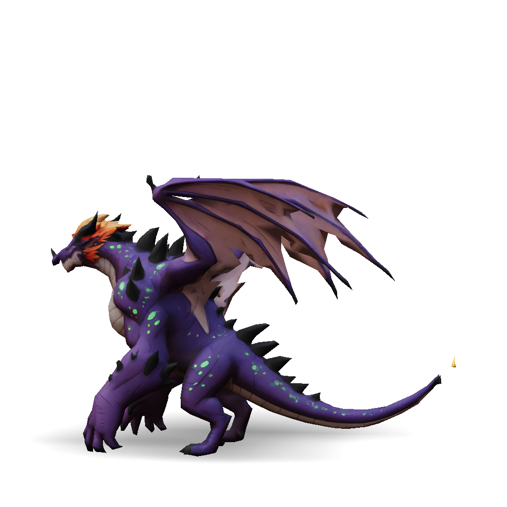 Dragon 3D Model: Purple Dragon With Glowing Green Spots Orange Flames ...