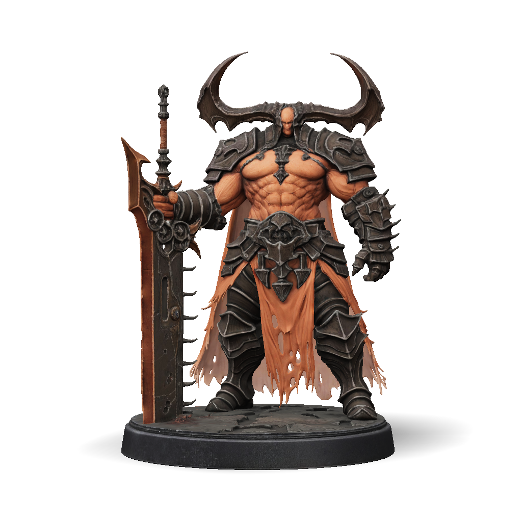 3D Model: Demon warrior figure in dark spiked armor horned helmet ...