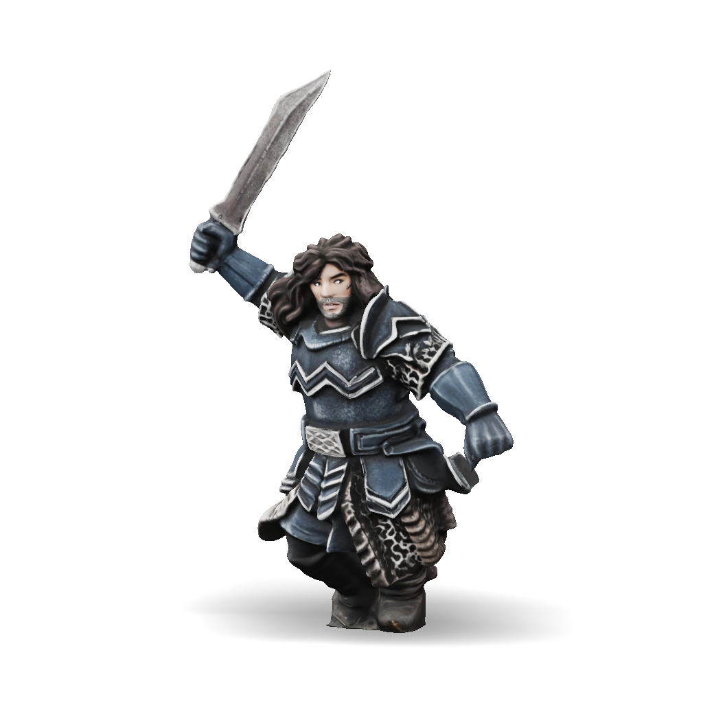 3D Model: armored fantasy knight figure wielding raised sword blue gray ...
