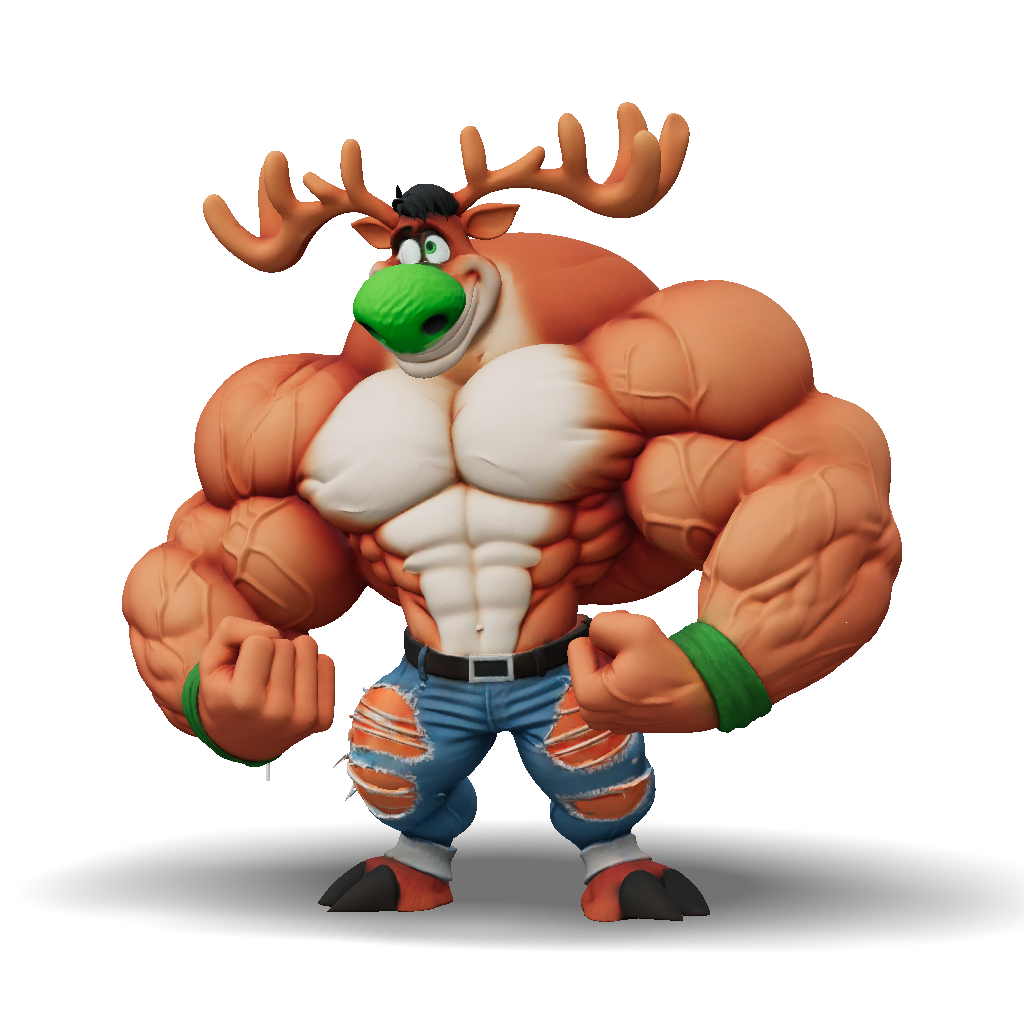 Muscle Moose Vector 3D Model: muscular moose character with green nose ripped jeans bulky ...