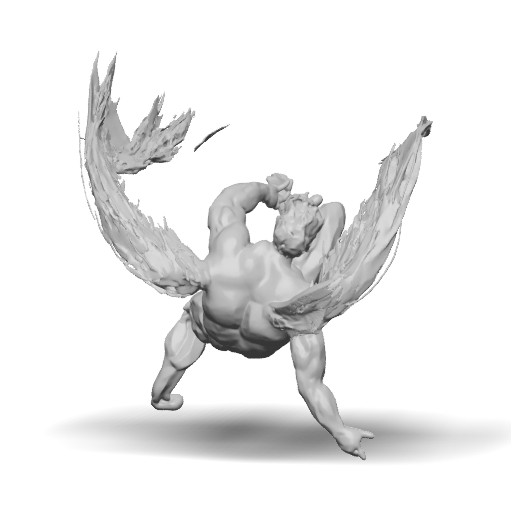 3D Model: winged humanoid figure drawing with large feathered wings ...