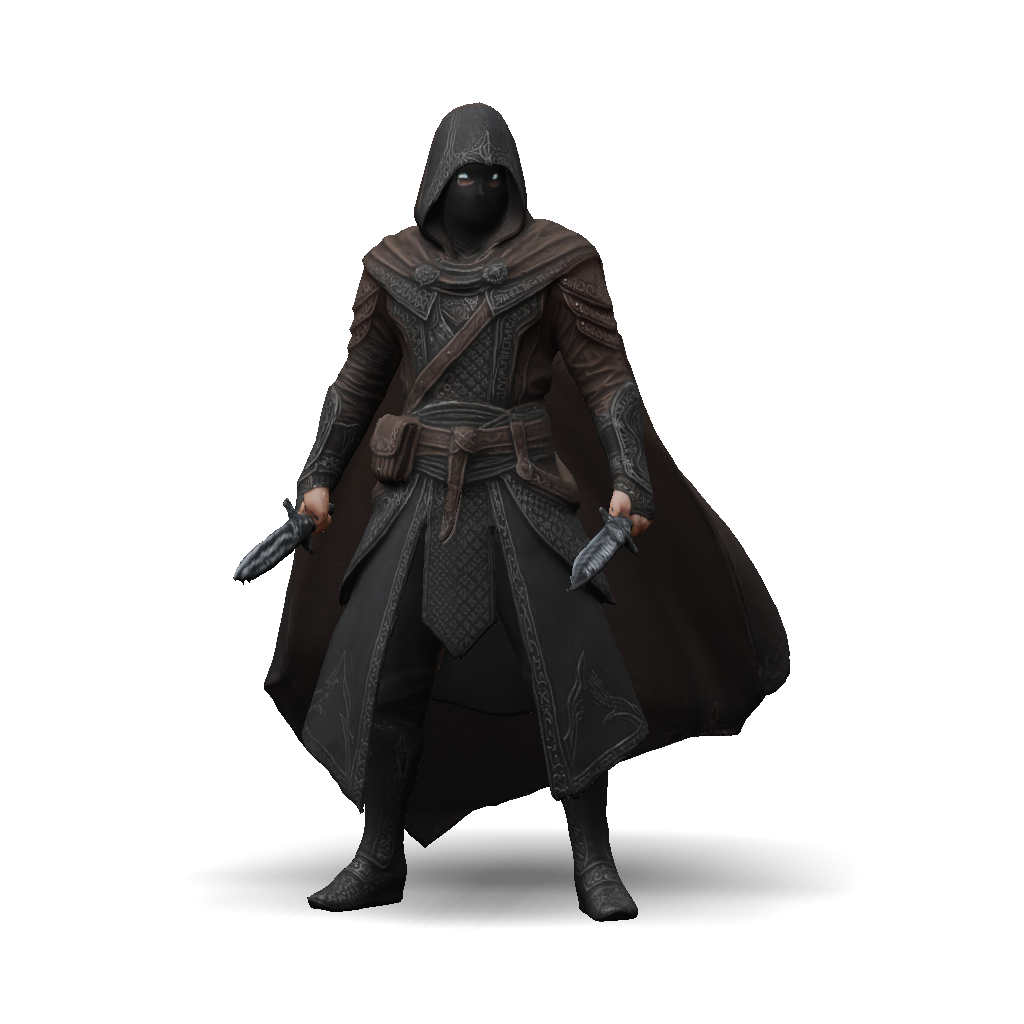 3D Model: Dark Hooded Rogue Warrior In Black Armored Suit With Glowing ...
