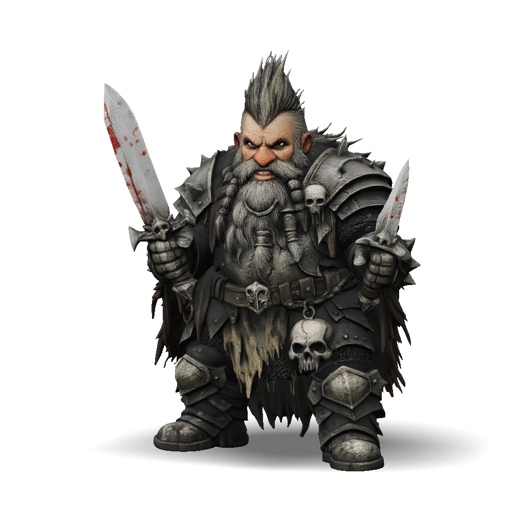 3D Model: heavy armored dwarf warrior with dual swords skull accents ...