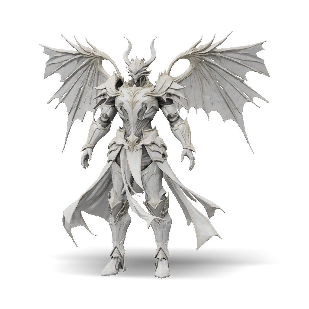 3D Model: winged armored knight with white gold ornate armor and large ...