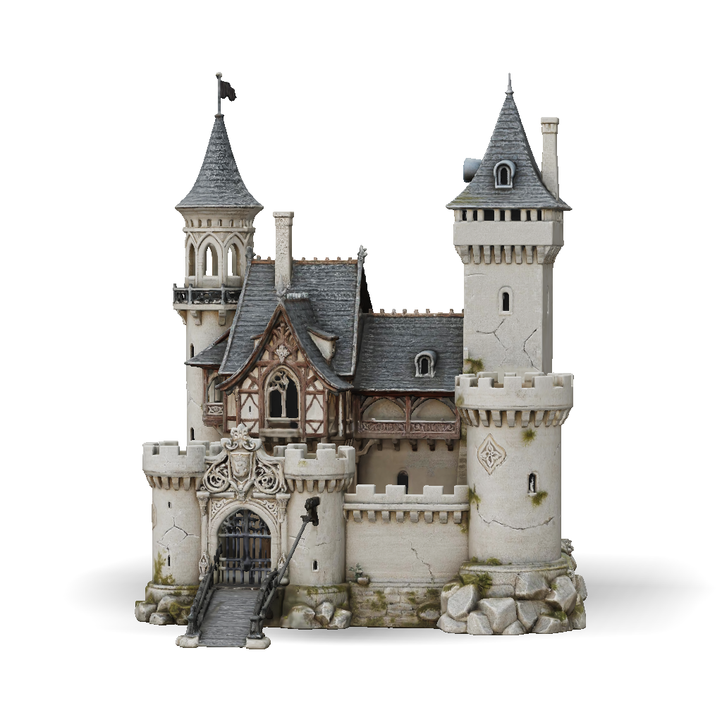 3D Model: intricate medieval castle with stone walls towers drawbridge ...