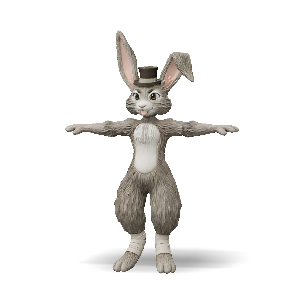 3d Rabbit Humanoid 3D Model: anthropomorphic rabbit character with top hat cartoon fur ...