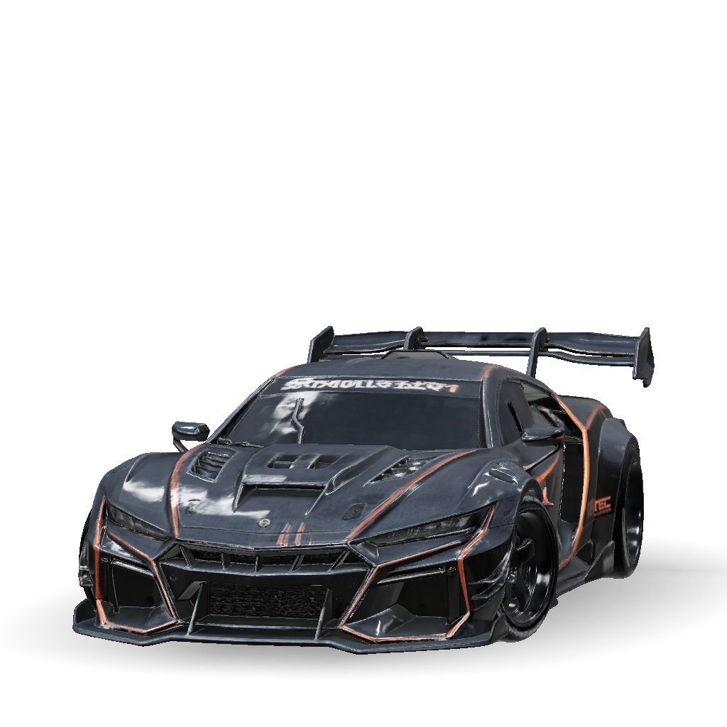 3D Model: black race car with orange accents and aero kit on a winding ...