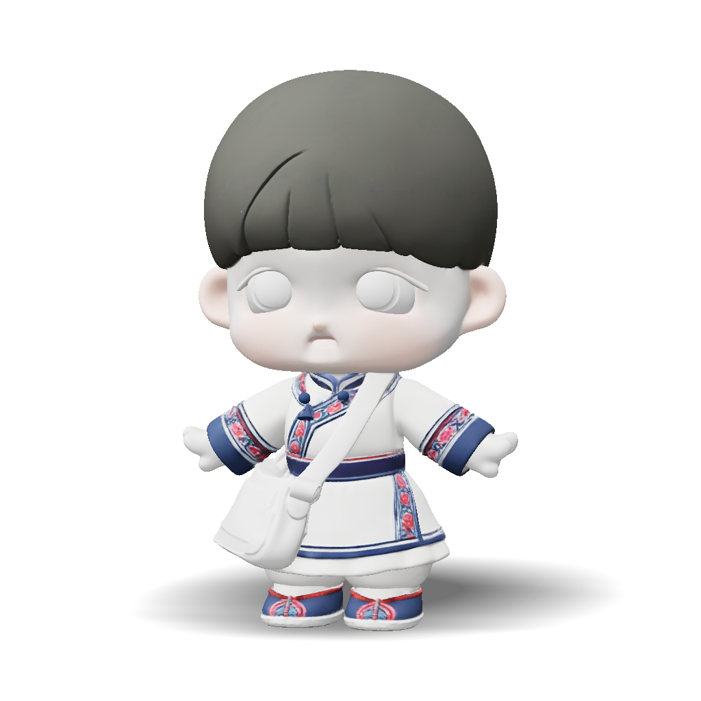 3D Model: Chibi character wearing traditional robe with crossbody bag ...