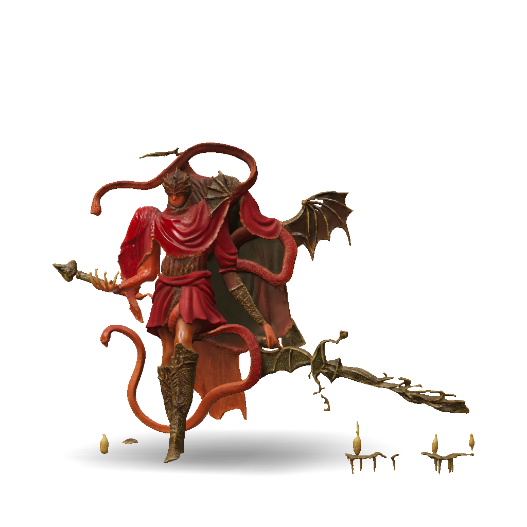 3D Model: demon warrior with red armor horns and serpentine tentacles ...
