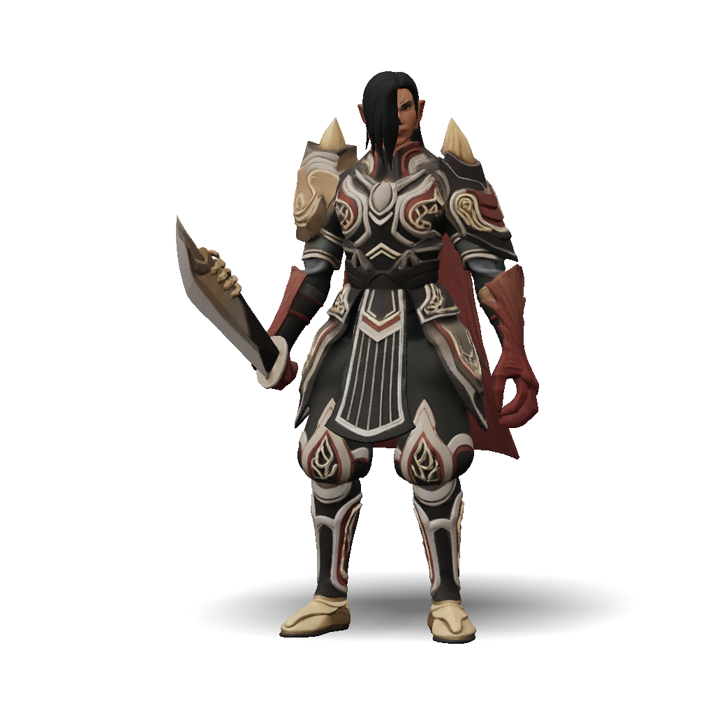 3D Model: fantasy armored warrior with large curved sword in ornate ...