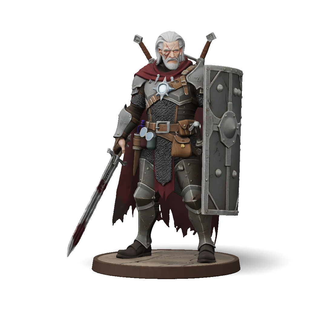 3D Model: Armored knight with sword and shield steel plate armor red ...