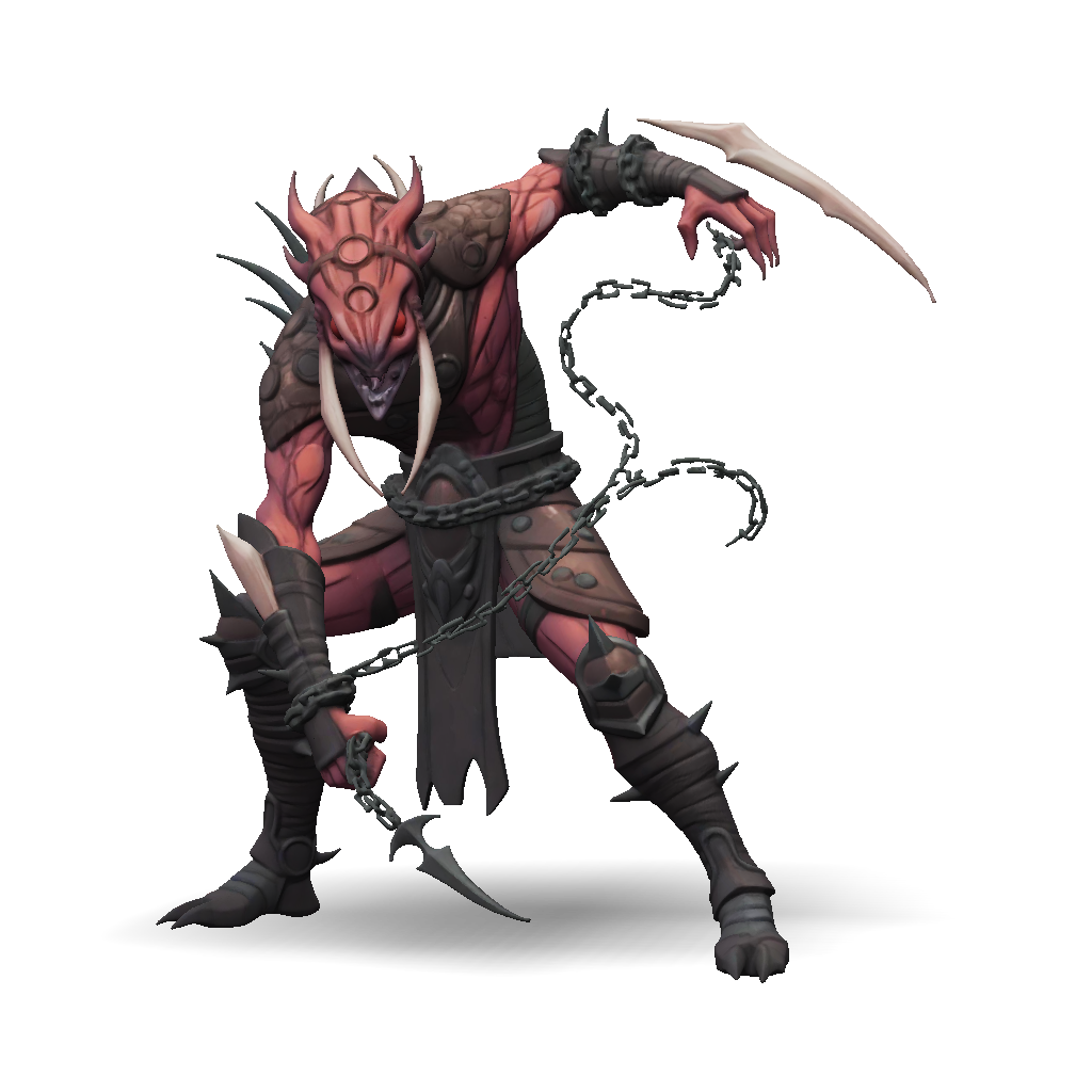 3D Model: demon warrior with chained blades red skin spiked armor and ...