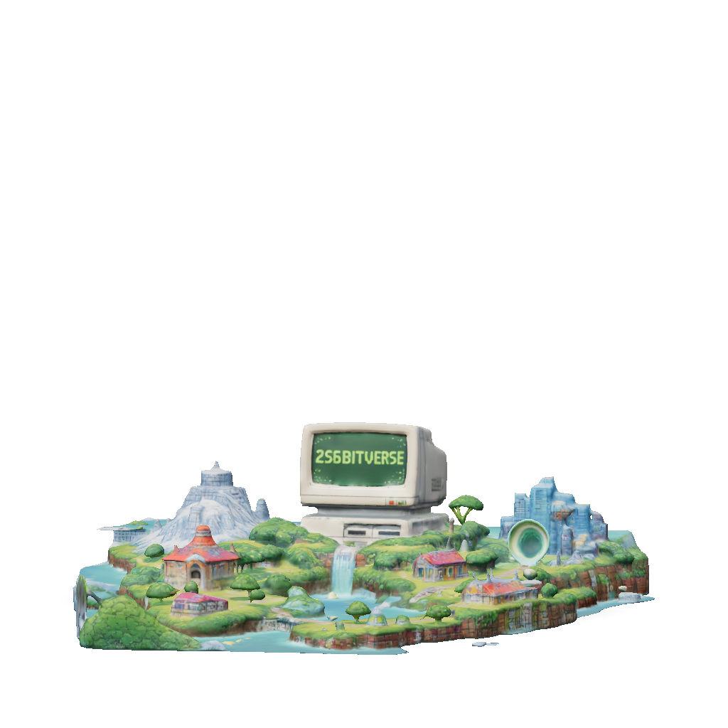 3D Model: floating island with large retro computer monitor and ...