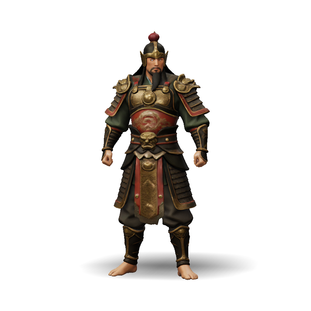 3D Model: ornate armored warrior with bronze plates gold trim red sash ...